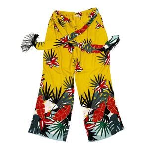 Soft Surroundings Womens Size L Tropical Yellow Floral Wide Leg‎ Pants Tie NWOT